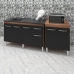 Armário Cozinha Gabinete Pia De 140 cm Camile Com Balcão Multiuso Micro-ondas Savana Frente Preta Serena