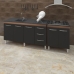 Armário Cozinha Gabinete Pia De 150 cm Diana Com Balcão Cooktop 5 Bocas Savana Frente Preta Jade