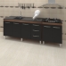 Armário Cozinha Gabinete Pia De 140 cm Carina Com Balcão Cooktop 4 Bocas Savana Frente Preta Jade