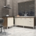 Balcão Cozinha Gabinete Para Pia 138 cm Carine e Balcão Fran Para Cooktop 5 Bocas Savana Off White