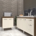 Balcão Cozinha Gabinete Para Pia 138 cm Carine e Balcão Jane Para Microondas ou Forno Elétrico Savana Off White