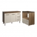 Balcão Armário Gabinete Bruna 118 cm Savana Off White com Tampo Savana e Balcão Evelyn Cooktop 4 Bocas Savana Off White