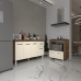 Armário Gabinete Camila 138 cm com Tampo Tampão e Balcão Evelyn Para cooktop 5 Bocas Savana e Off White