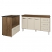 Gabinete Armário Carine 138 cm com Tampo Tampão e Balcão Evelyn Para cooktop 4 Bocas Savana e Off White