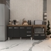 Gabinete Armário Carine 138 cm com Tampo Tampão e Balcão Amanda para Forno e Microondas Savana com Preto