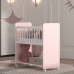Mini Berço Fixo Compacto Portátil Para Bebê com Rodízio Colchão Suporte Para Mosquiteiro e Prateleira Rosa Branco