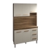 Cozinha Compacta Vivian 120cm 5 Portas 3 Gavetas Armário Aéreo e Balcão Savana Off White
