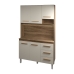 Cozinha Compacta Vivian 120cm 5 Portas 3 Gavetas Armário Aéreo e Balcão Savana Off White