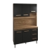 Cozinha Compacta Vivian 120cm 5 Portas 3 Gavetas Armário Aéreo e Balcão Savana Preto