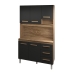Cozinha Compacta Vivian 120cm 5 Portas 3 Gavetas Armário Aéreo e Balcão Savana Preto
