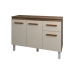 Balcão de Cozinha 3 Portas 2 Gavetas Armário Multiuso Vivian Cor Savana Off White