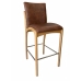 Banqueta Aura Alta Madeira Maciça E Courino Marrom Design Moderno Conforto Com Apoio Para Pés Mobília Decor