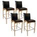 Kit 4 Banqueta Aura Alta Madeira Maciça E Courino Preto Design Moderno Conforto Com Apoio Para Pés Mobília Decor
