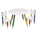 Kit 2 Cadeiras e Mesa Infantil Lápis Coloridos Redonda Tampo Branco Pés Temáticos Quarto Menina Menino Mobília Decor