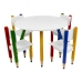 Kit 4 Cadeiras e Mesa Infantil Lápis Coloridos Redonda Tampo Branco Pés Temáticos Quarto Menina Menino Mobília Decor