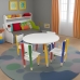 Kit 4 Cadeiras e Mesa Infantil Lápis Coloridos Redonda Tampo Branco Pés Temáticos Quarto Menina Menino Mobília Decor