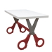 Mesa Infantil Tesoura Vermelho Tampo Branco Retangular Base Temática para Estudos e Desenhos Mobília Decor