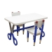Kit 2 Cadeiras e Mesa Infantil Tesoura Azul Tampo Branco Retangular Base Temática para Estudos e Desenhos Mobília Decor