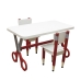 Kit 2 Cadeiras Mesa Infantil Tesoura Vermelho Tampo Branco Retangular Base Temática para Estudos Desenhos Mobília Decor