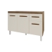 Balcão Armário Gabinete Para Pia de Cozinha 118 cm Aline 3 Portas e 1 Gaveta Savana Off White