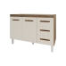 Balcão Armário Gabinete Para Pia de Cozinha 118 cm Bruna 2 Portas e 3 Gaveta Savana Off White