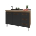 Balcão Armário Gabinete Para Pia de Cozinha 118 cm Bruna 2 Portas e 3 Gaveta Savana Preto