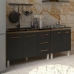 Armário Cozinha Gabinete Pia de 120 cm Bruna e Balcão Fran para Cooktop 5 Bocas Savana Preto