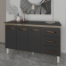 Balcão Gabinete Armário Cozinha Carine Savana Preto com Tampo Tampão 140 cm Mobília Decor Preto