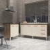 Balcão Cozinha Gabinete Para Pia 138 cm Carine e Balcão Para Cooktop 4 Bocas Fran Savana Off White
