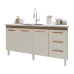 Balcão Cozinha Armário Gabinete para Pia 157 cm 3 Portas e 3 Gavetas Estela Savana Off White