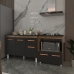 Balcão Armário Gabinete Aline 118 cm Savana Preto com Tampo Preto e Balcão Evelyn para Cooktop 4 Bocas Savana Preto