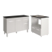 Balc&atilde;o Arm&aacute;rio Gabinete Aline 118 cm Branco com Tampo Preto e Balc&atilde;o Evelyn para Cooktop 4 Bocas Branco