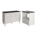 Balcão Armário Gabinete Aline 118 cm Branco com Tampo Preto e Balcão Evelyn para Cooktop 5 Bocas Branco