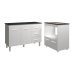Balcão Armário Gabinete Bruna 118 cm Branco com Tampo Preto e Balcão Evelyn para Cooktop 4 Bocas Branco