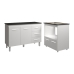 Balcão Armário Gabinete Bruna 118 cm Branco com Tampo Preto e Balcão Evelyn para Cooktop 5 Bocas Branco