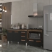 Balcão Armário Gabinete Bruna 118 cm Savana Preto com Tampo Preto e Balcão Evelyn para Cooktop 5 Bocas Savana Preto