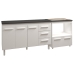 Gabinete Armário Carine 138 cm com Tampo Tampão e Balcão Evelyn Para cooktop 5 Bocas Branco e Preto