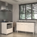 Armário Gabinete Camila 138 cm com Tampo Tampão e Balcão Evelyn Para cooktop 4 Bocas Branco e Preto