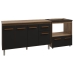 Armário Gabinete Camila 138 cm com Tampo Tampão e Balcão Evelyn Para cooktop 4 Bocas Savana com Preto