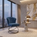 Poltrona Decorativa Estofada Base Aramado Aço Reforçada Industrial Preto e Cor Azul Marinho