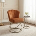 Poltrona Decorativa Estofada Base Aramado A&ccedil;o Refor&ccedil;ada Industrial Champagne e Cor Terra Cota