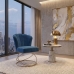 Poltrona Decorativa Estofada Base Aramado A&ccedil;o Refor&ccedil;ada Industrial Champagne e Azul Marinho
