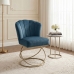 Poltrona Decorativa Estofada Base Aramado A&ccedil;o Refor&ccedil;ada Industrial Champagne e Azul Marinho