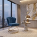Poltrona Decorativa Estofada Base Aramado A&ccedil;o Refor&ccedil;ada Industrial Dourado e Azul Marinho