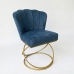 Poltrona Decorativa Estofada Base Aramado A&ccedil;o Refor&ccedil;ada Industrial Dourado e Azul Marinho