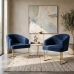 Kit 2 Poltrona Decorativa Moderno Base A&ccedil;o Dourado Cor Azul Marinho