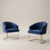 Kit 2 Poltrona Decorativa Moderno Base A&ccedil;o Dourado Cor Azul Marinho